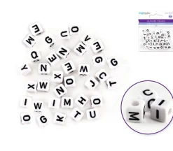 Multicraft Alpha Beads – 7mm Round – White Black