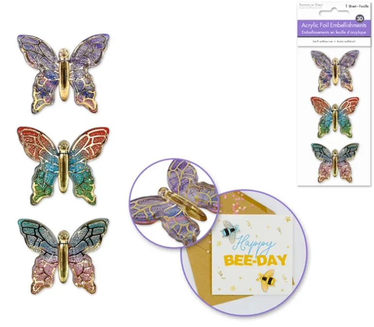 MultiCraft 3D Acrylic Foil Embellishment Stickers – Butterfly
