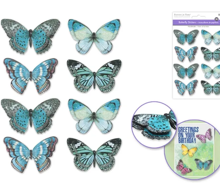 MultiCraft Handmade Glitter Stickers – Blue Butterflies 8 Piece