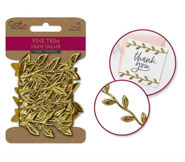 MultiCraft Vine Trim Garland Ribbon – Gold