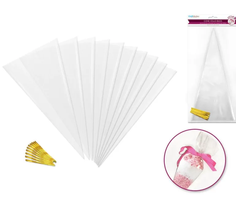 MutliCraft Clear Cone Cello Bags with Twist Ties – 10 Piece