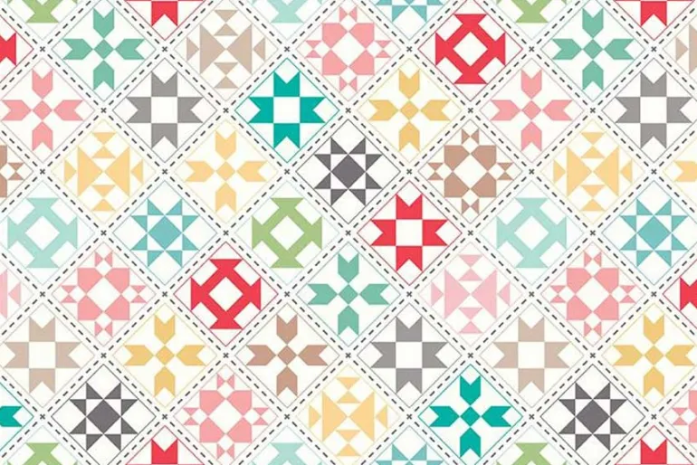My Happy Place Quilt Blocks on Cream Cotton Canvas