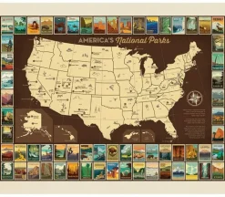 National Parks National Park Map Cotton Fabric Panel 36-inches by 43-inches