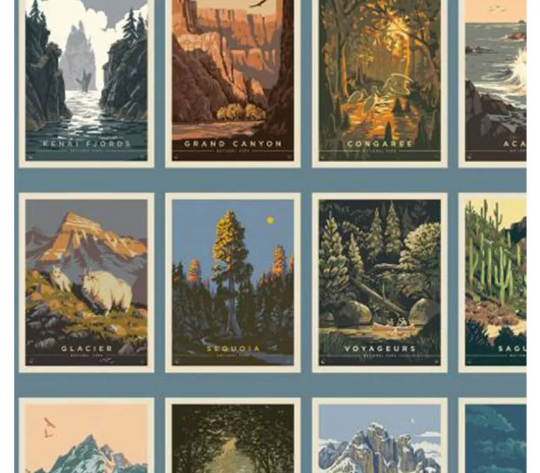 National Parks Postcard Tiles Blue