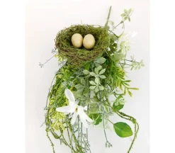24″ Nest with Eggs & Daisy Pick, White