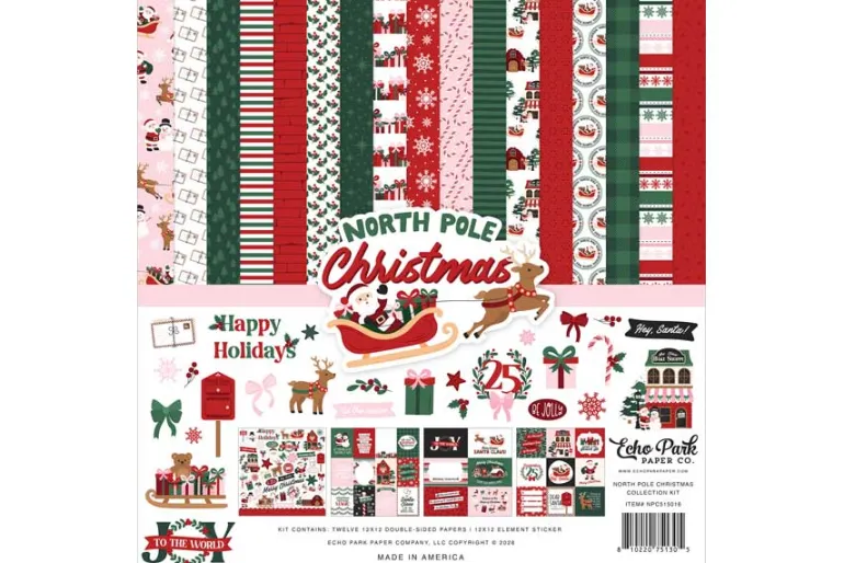 North Pole Christmas Snowflake Stripes 12×12 Patterned Paper