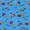 Oceania Fish on Blue with Gold Metallic Highlights.