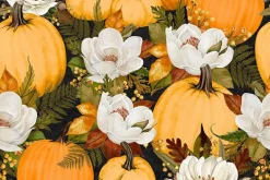 Oh My Gourd Pumpkins and Magnolia Blooms on Black