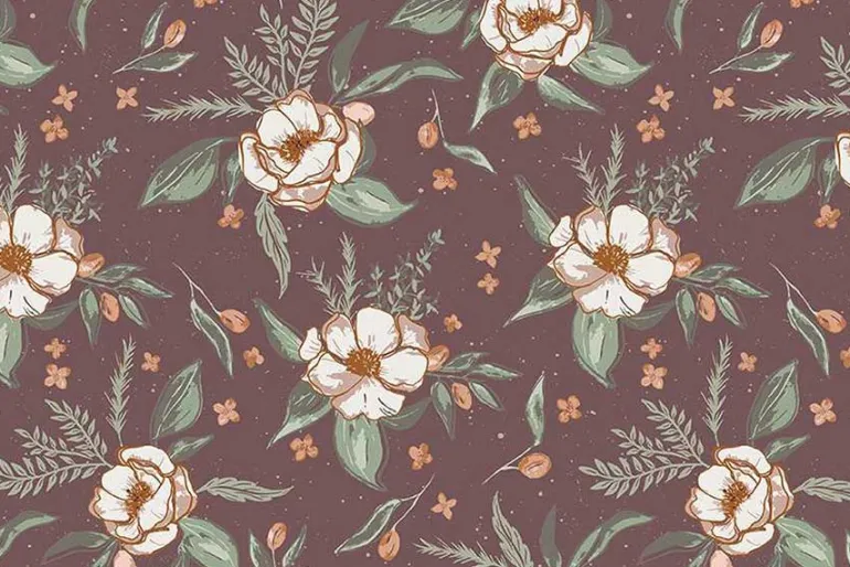 Olive Grove Florals on Plum