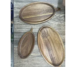 Oval Wooden Tray with Handle – Large