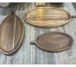 Oval Wooden Tray with Handle – Large