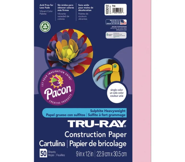 Pacon Construction Truray Paper – 9-inch x 12-inch – Pink – 50 Sheets