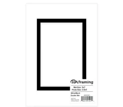 PA Framing Mat Board – Double 5-inch x 7-inch/3-1/2-inch x 5-inch – White Core White/Black