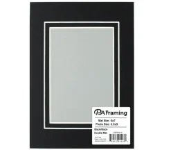 PA Framing Mat Board – Double 5-inch x 7-inch/3-1/2-inch x 5-inch – White Core Black/Black