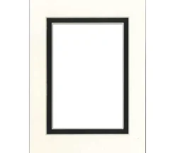 PA Framing Mat Board – Double 5-inch x 7-inch/3-1/2-inch x 5-inch – Cream Core Antique White/Black