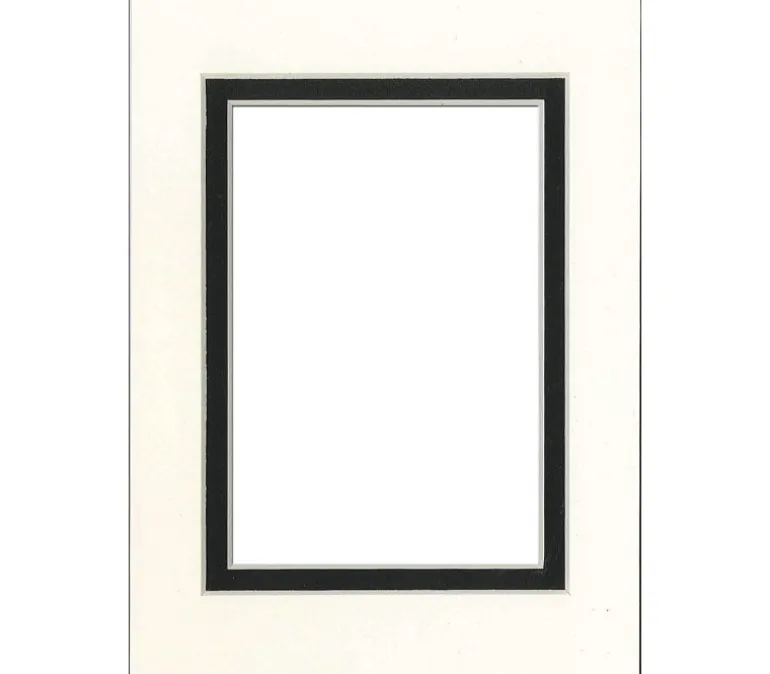 PA Framing Mat Board – Double 5-inch x 7-inch/3-1/2-inch x 5-inch – Cream Core Antique White/Black