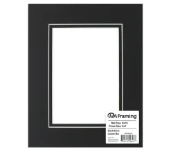 PA Framing Mat Board – Double 8-inch x 10-inch/5-inch x 7-inch – White Core Black/Black