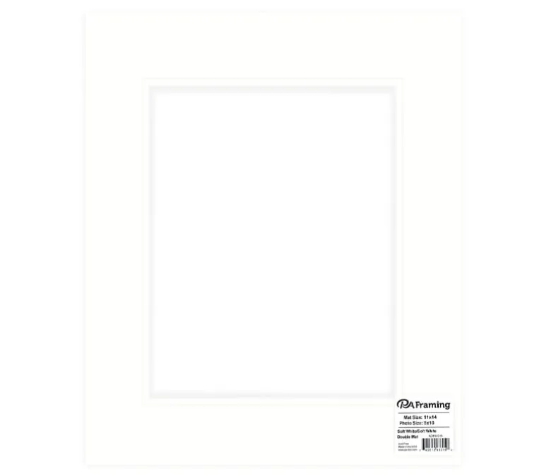 PA Framing Mat Board – Double 11-inch x 14-inch/8-inch x 10-inch – White Core Soft White/Soft White