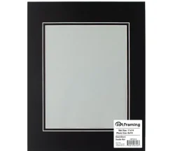 PA Framing Mat Board – Double 11-inch x 14-inch/8-inch x 10-inch – White Core Black/Black