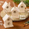 Paintable Unfinished Wooden Birdhouse with Slanted Roof