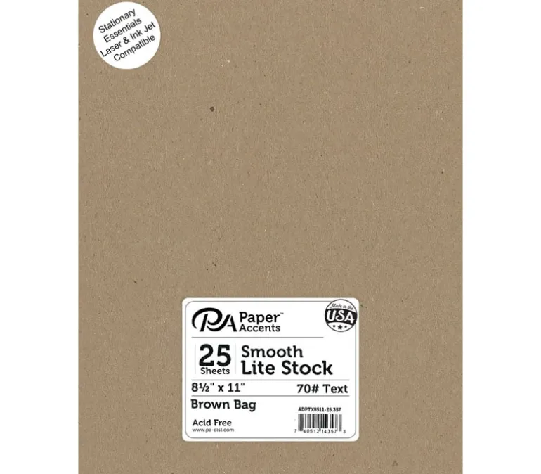 PA Paper Accent Lite Stock – 8-1/2-inch x 11-inch – 70-pounds – Text – 25 Piece – Rec Brown Bag