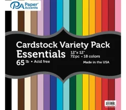 PA Paper Accents Variety Cardstock Pack – 12-inch x 12-inch – 72 Piece – 65-pounds – Essential