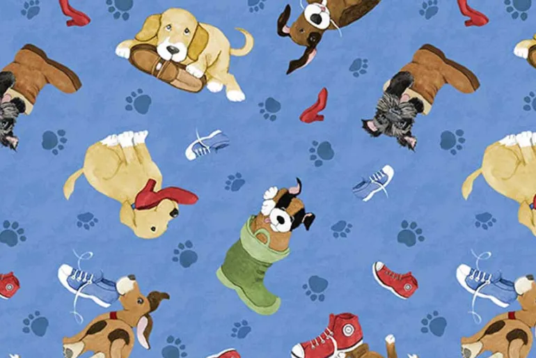 Paws at Play Puppies Allover on Blue