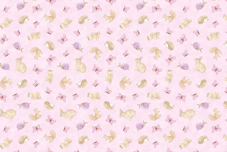 Peas in a Pod Flannel Bunny and Friends Toss on Pink