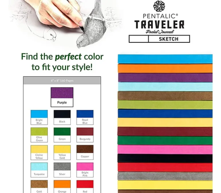 Pentalic Traveler’s Sketch Book – 4-inch x 6-inch (view colors)
