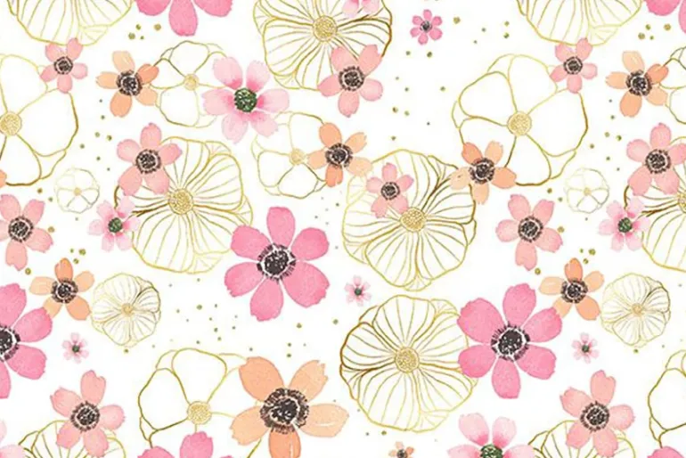 Peony Blossoms Packed Florals on White