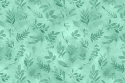 Peony Blossoms Tossed Leaves in Tonal Teal