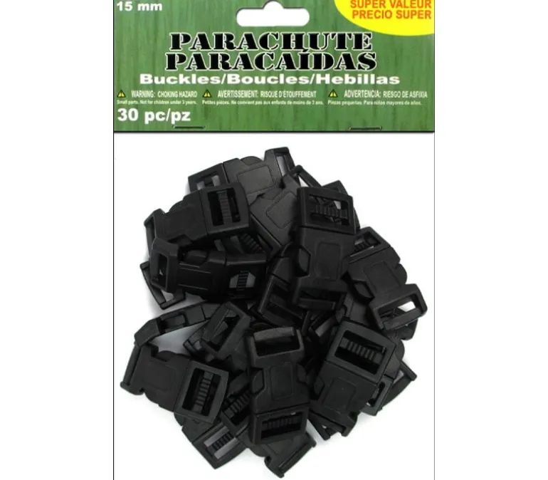 Pepperell Parachute Cord Buckle – 15mm – Black – 30 Piece