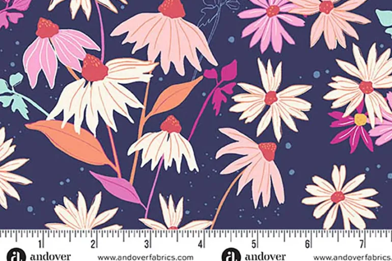 Petal and Stitches Echinacea Florals on Navy
