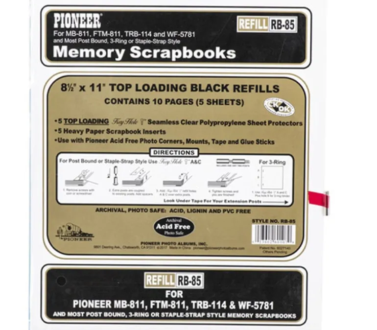 Pioneer Top Loading Refills – 8.5-inch x 11-inch – Black – 5 Piece