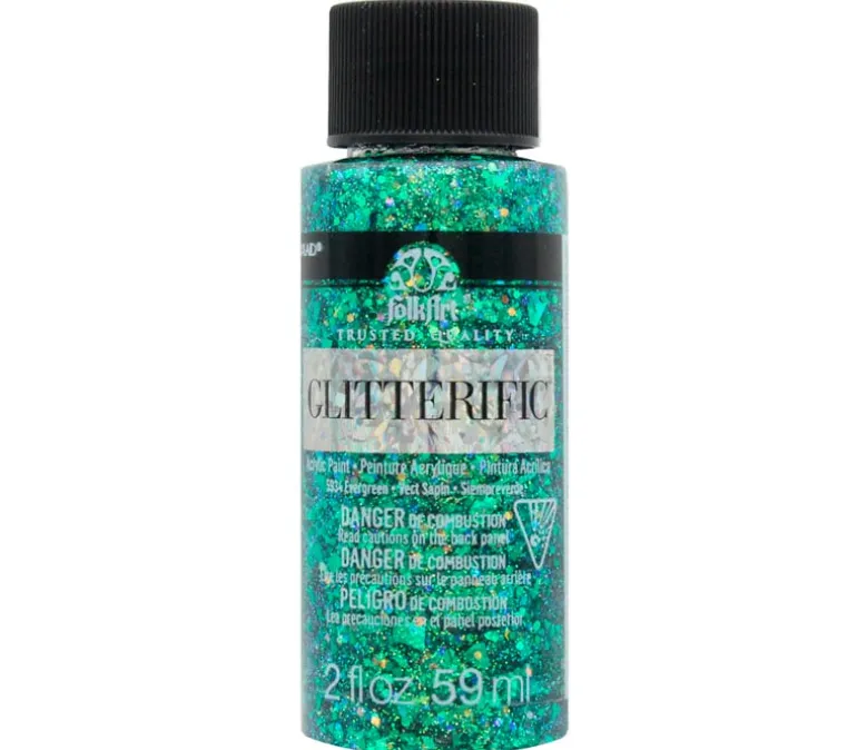 Plaid Folkart Glitterific Paint – 2-ounce – Evergreen