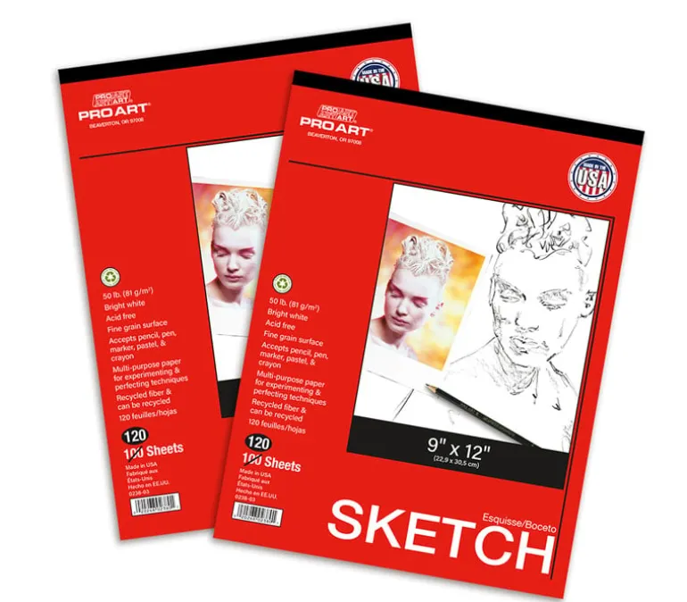 Pro Art Sketch 50# Tape Bound Pad – 9-inch x 12-inch – 2 Piece