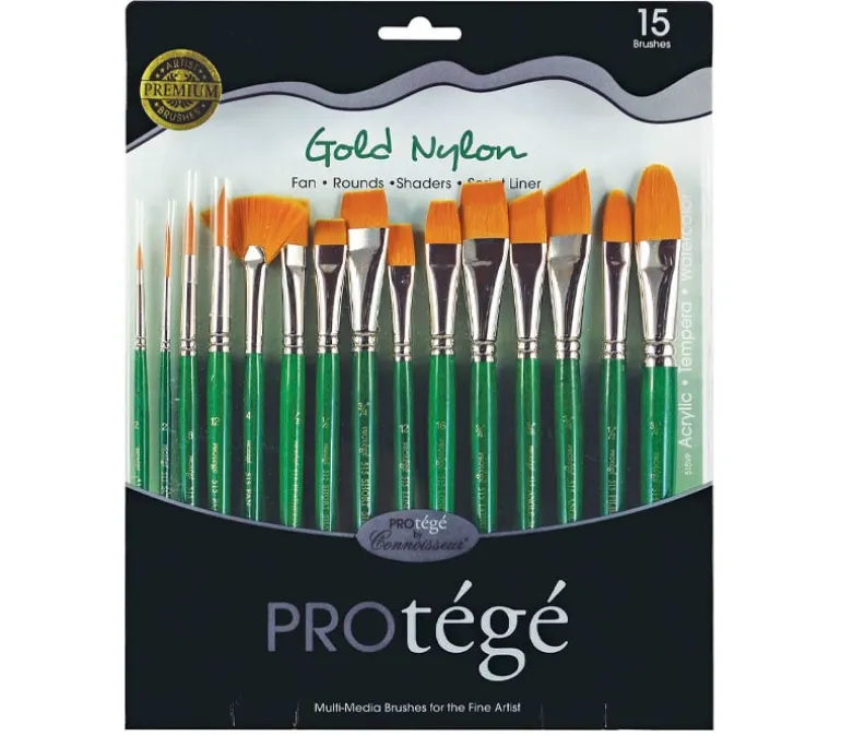Protege Brush Set – Gold Nylon – Short Handle – 15 Piece