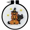 Pumpkins and Cat Cross Stitch Kit with 3 inch hoop