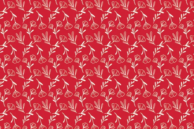 Radiant Ruby Small Floral Toss Cloud White on Schoolhouse Red