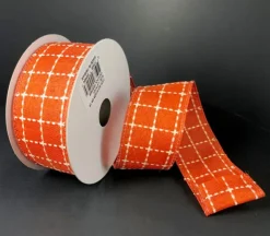 Ribbon – Orange and Ivory Stark Plaid Wired 1.5-inch