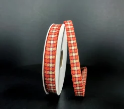 Ribbon – Orange Natural and Red Checkered Plaid 3/8-inch