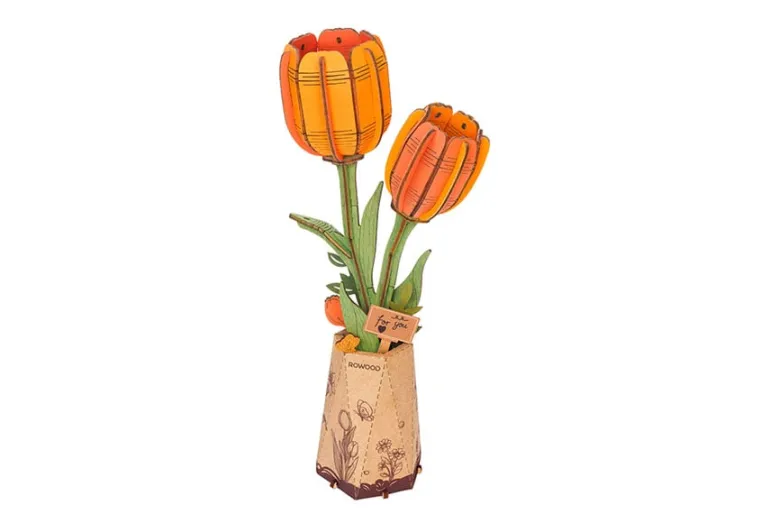 Robotime Rowood Wooden Bloom Craft – Orange Tulip