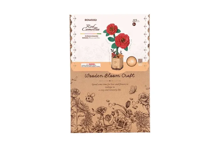 Robotime Rowood Wooden Bloom Craft – Red Camellia