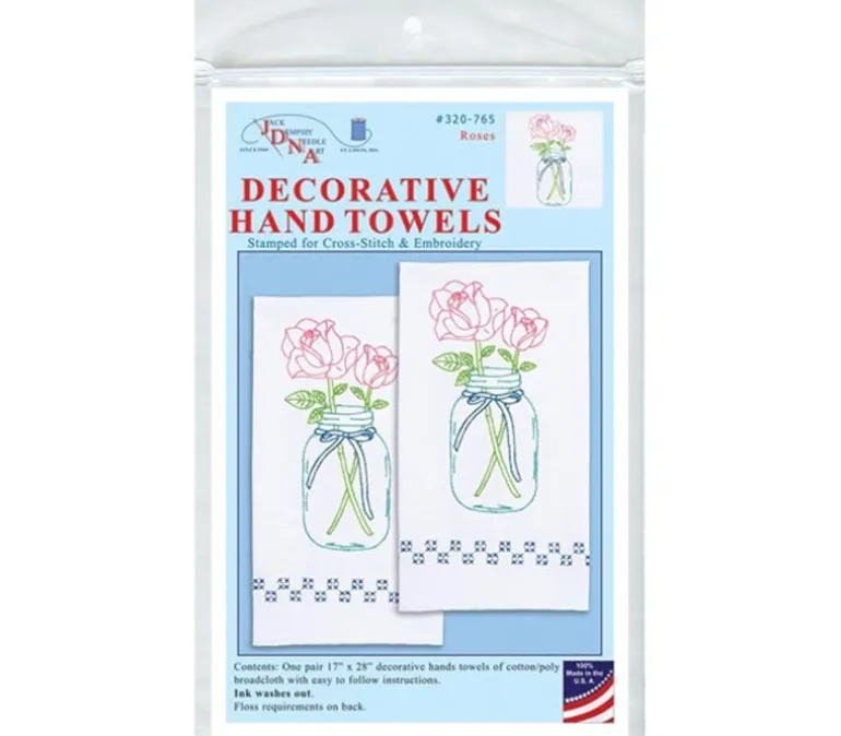 Roses Stamped Decorative Hand Towel Pair