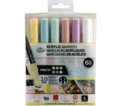 Royal 2mm Reversible Tip Acrylic Marker Set – 6 Piece – Pastel