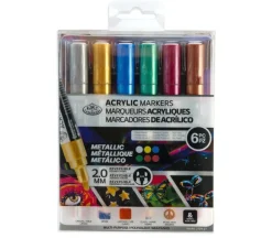 Royal 2mm Reversible Tip Acrylic Marker Set – 6 Piece – Metallic