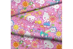 Sanrio Hello Kitty Garden Doodles on Pink Fabric