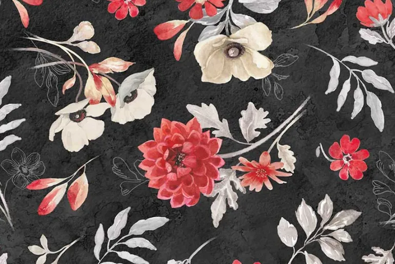 Scarlet Dreams Floral Large Floral Toss on Cream
