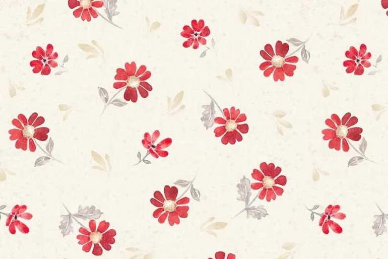 Scarlet Dreams Floral Large Floral Toss on Cream