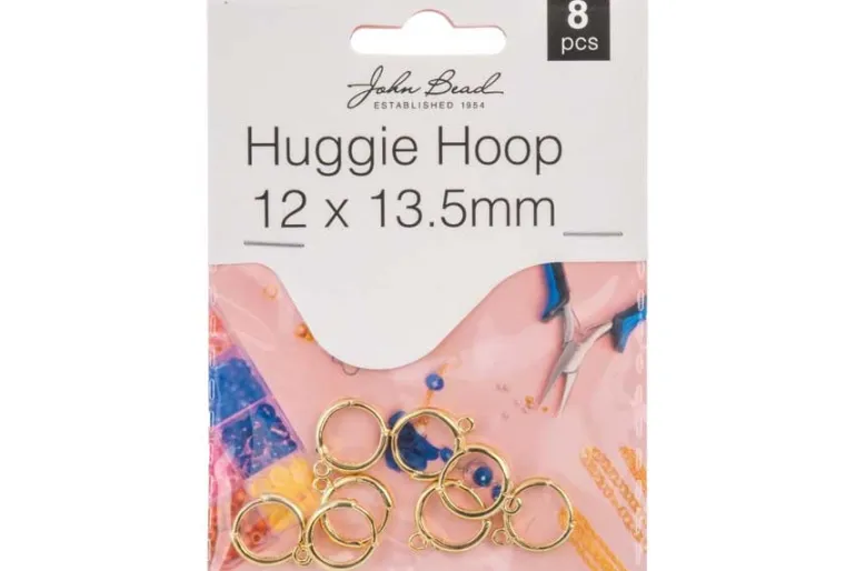 Silver Huggie Hoop Earring Findings with Loop, 12×13.5mm, 8 Pc